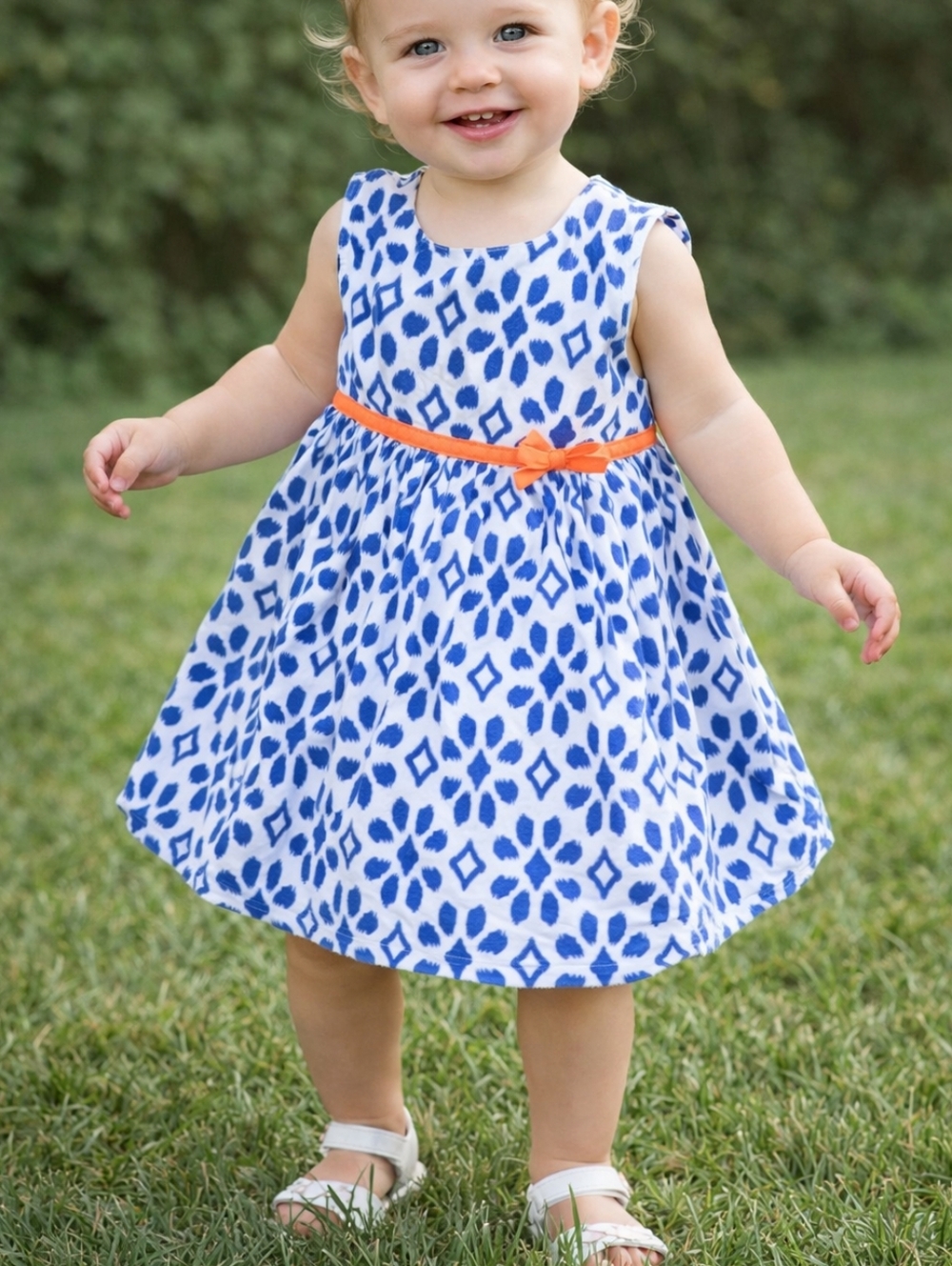Carter’s Blue White Floral Dress 18M Toddler Easter Spring Bow Cute